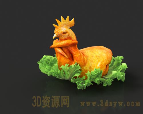黄金烤鸡3d模型 烧鸡模型 生菜模型 食物 鸡肉美食 