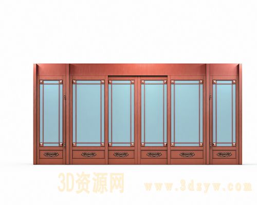 工艺铜门 豪华玻璃铜门 别墅铜门 自动铜门 自动门3d模型 