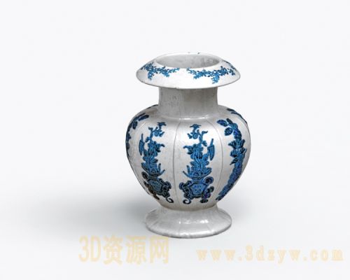 瓷器花瓶模型 青花瓷罐子